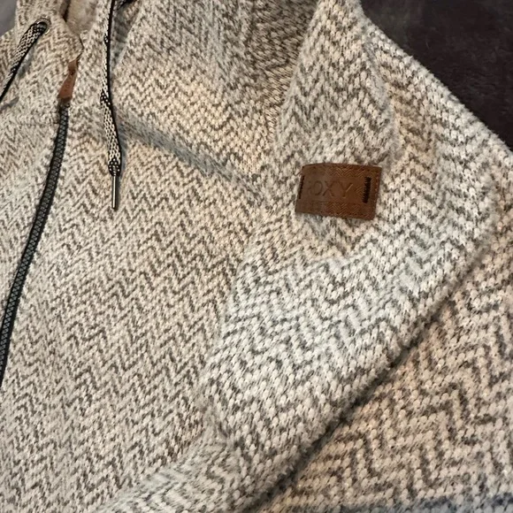 Roxy Gray Herringbone Zip Up — Size M - Picture 2 of 5